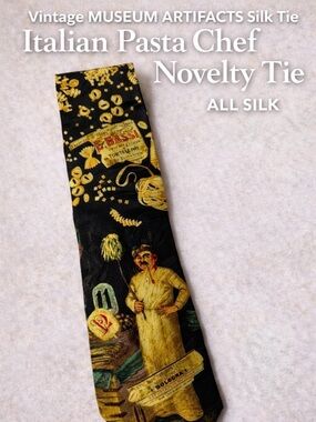 Vintage Museum Artifacts Silk Tie – Italian Pasta Chef Novelty Necktie